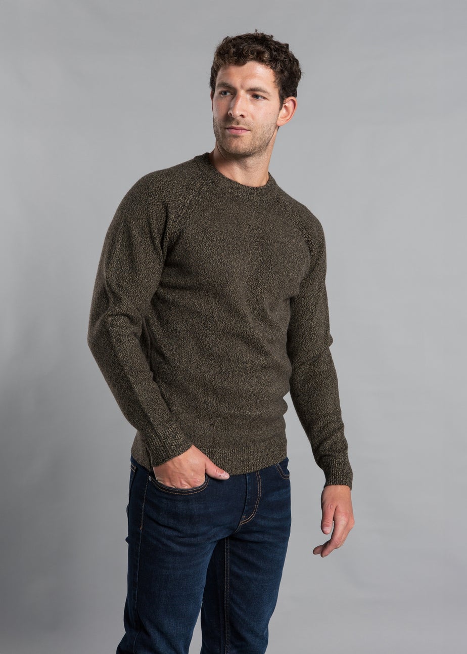 Kensington Eastside Khaki Jersey Knit Raglan Crew Neck Jumper