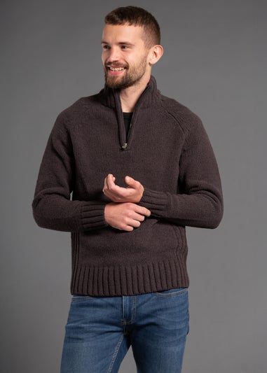 Kensington Eastside Charcoal Quarter Zip Raglan Sleeve Knitted Jumper