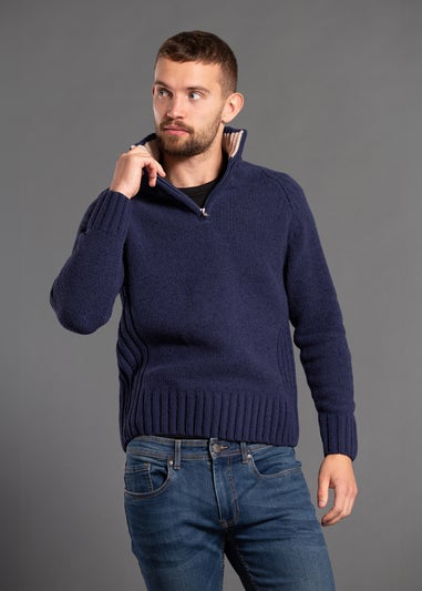 Kensington Eastside Navy Quarter Zip Raglan Sleeve Knitted Jumper