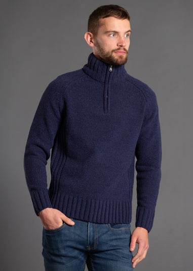 Kensington Eastside Navy Quarter Zip Raglan Sleeve Knitted Jumper