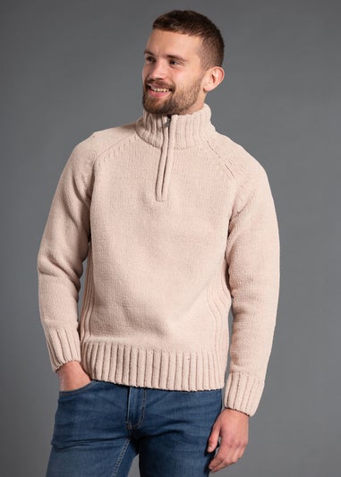Kensington Eastside Stone Quarter Zip Raglan Sleeve Knitted Jumper