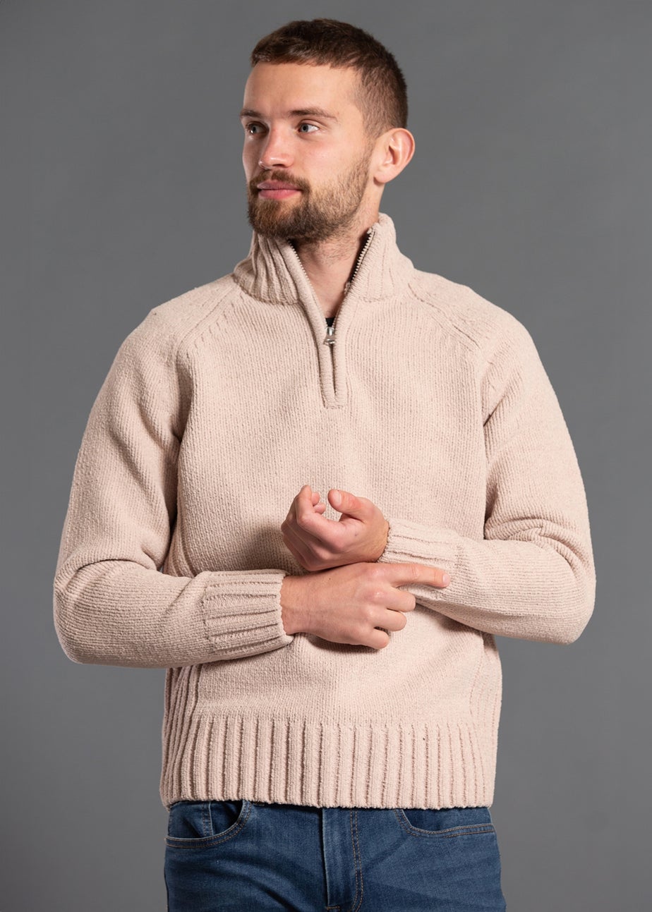 Kensington Eastside Stone Quarter Zip Raglan Sleeve Knitted Jumper