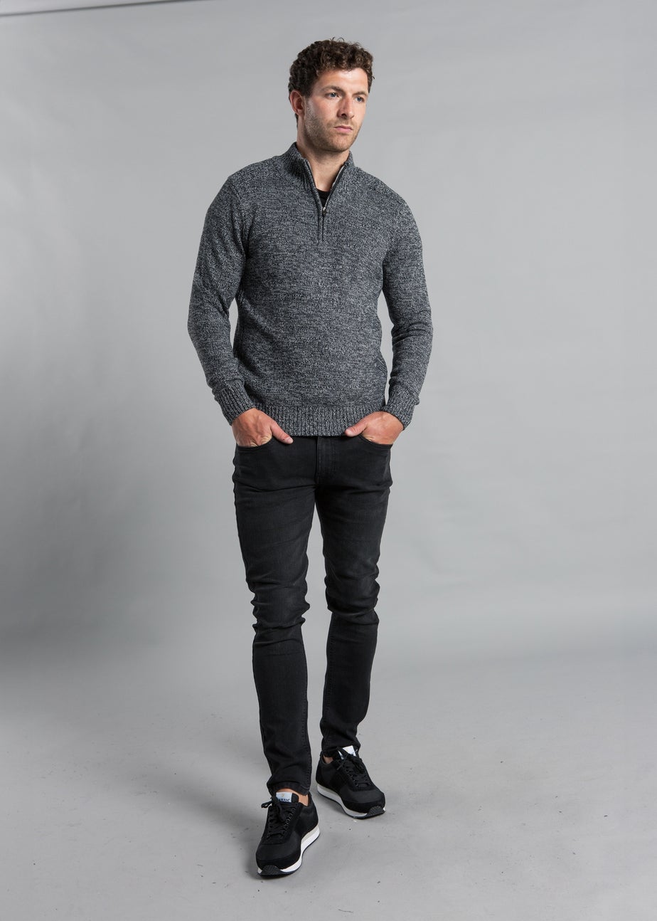 Kensington Eastside Black Quarter Zip Twisted Yarn Knitted Jumper