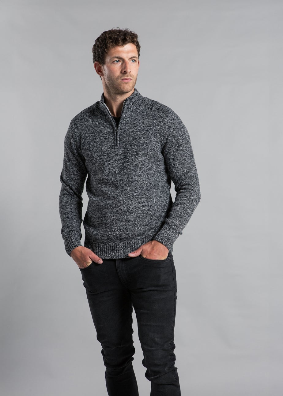 Kensington Eastside Black Quarter Zip Twisted Yarn Knitted Jumper