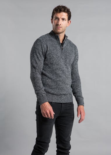 Kensington Eastside Black Quarter Zip Twisted Yarn Knitted Jumper