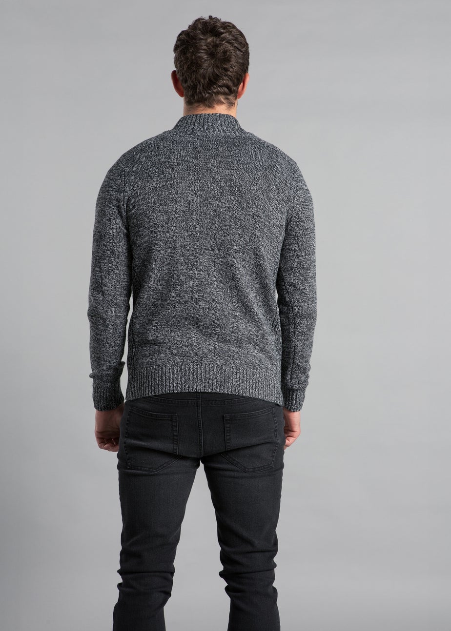 Kensington Eastside Black Quarter Zip Twisted Yarn Knitted Jumper