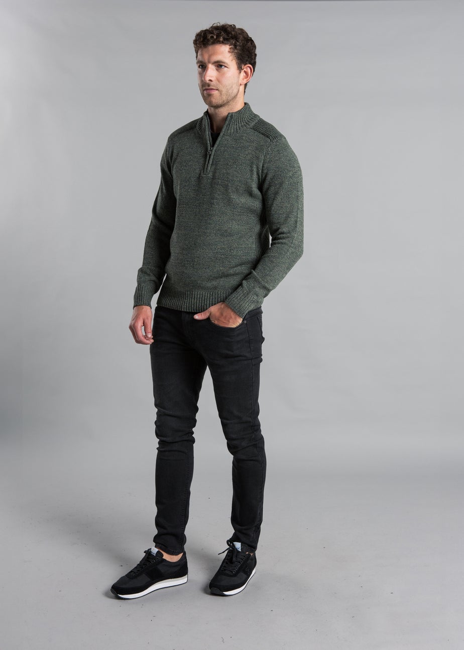 Kensington Eastside Khaki Quarter Zip Twisted Yarn Knitted Jumper