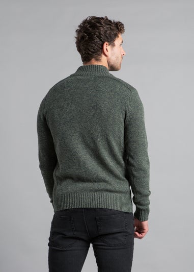 Kensington Eastside Khaki Quarter Zip Twisted Yarn Knitted Jumper