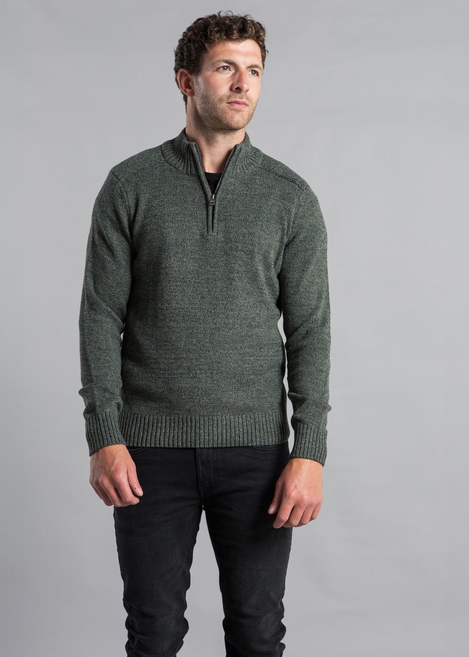 Kensington Eastside Khaki Quarter Zip Twisted Yarn Knitted Jumper