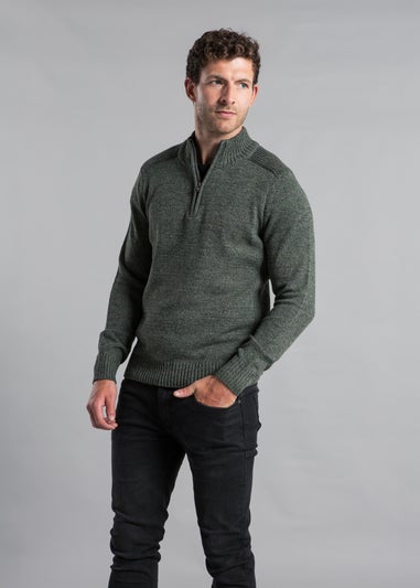 Kensington Eastside Khaki Quarter Zip Twisted Yarn Knitted Jumper