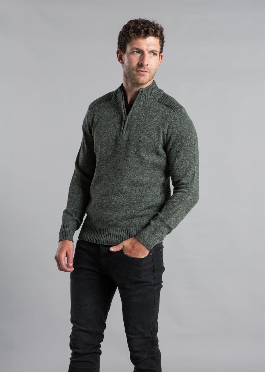 Kensington Eastside Khaki Quarter Zip Twisted Yarn Knitted Jumper
