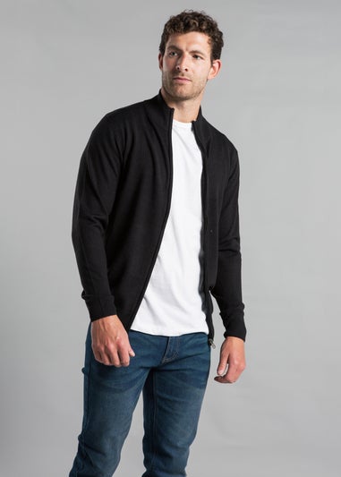 Kensington Eastside Black Funnel Neck Zip-Through Cardigan