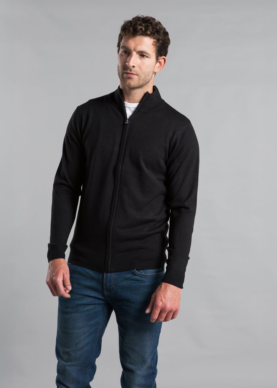Kensington Eastside Black Funnel Neck Zip-Through Cardigan