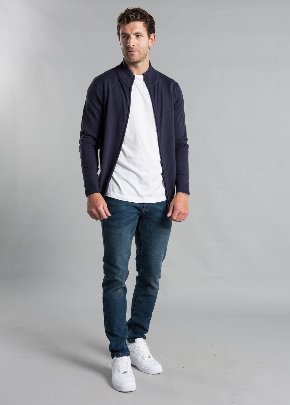 Kensington Eastside Navy Funnel Neck Zip-Through Cardigan