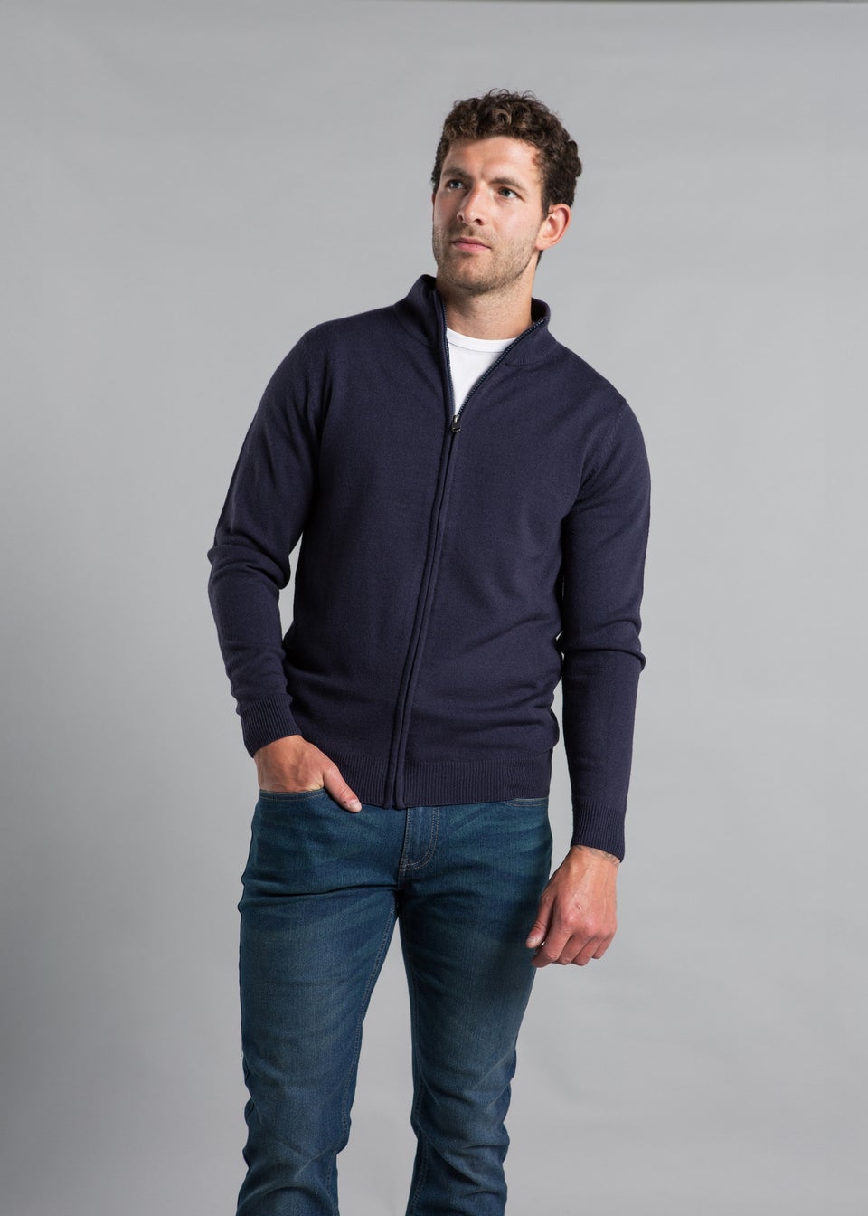 Kensington Eastside Navy Funnel Neck Zip-Through Cardigan