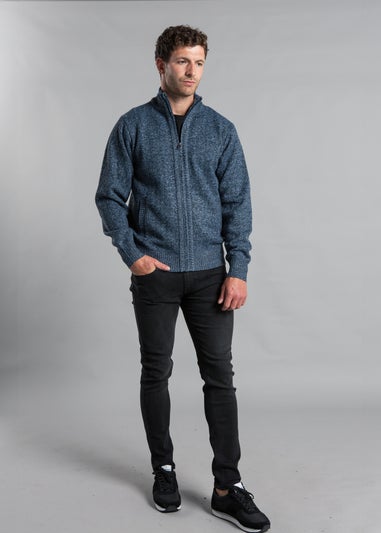 Kensington Eastside Blue Textured Zip-Through Fleece with Polar Fleece Lining