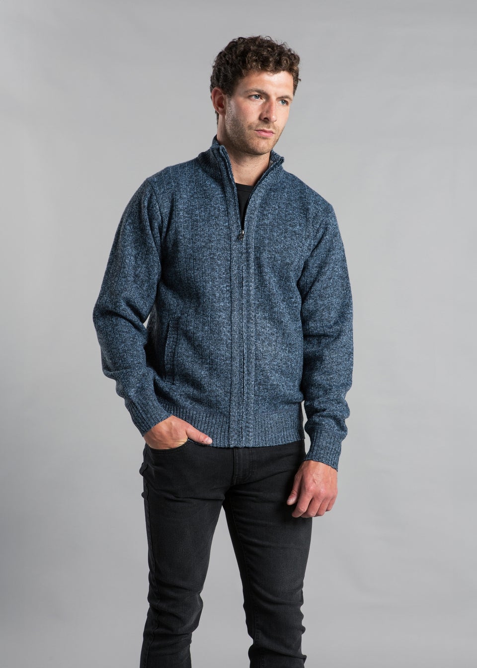 Kensington Eastside Blue Textured Zip-Through Fleece with Polar Fleece Lining