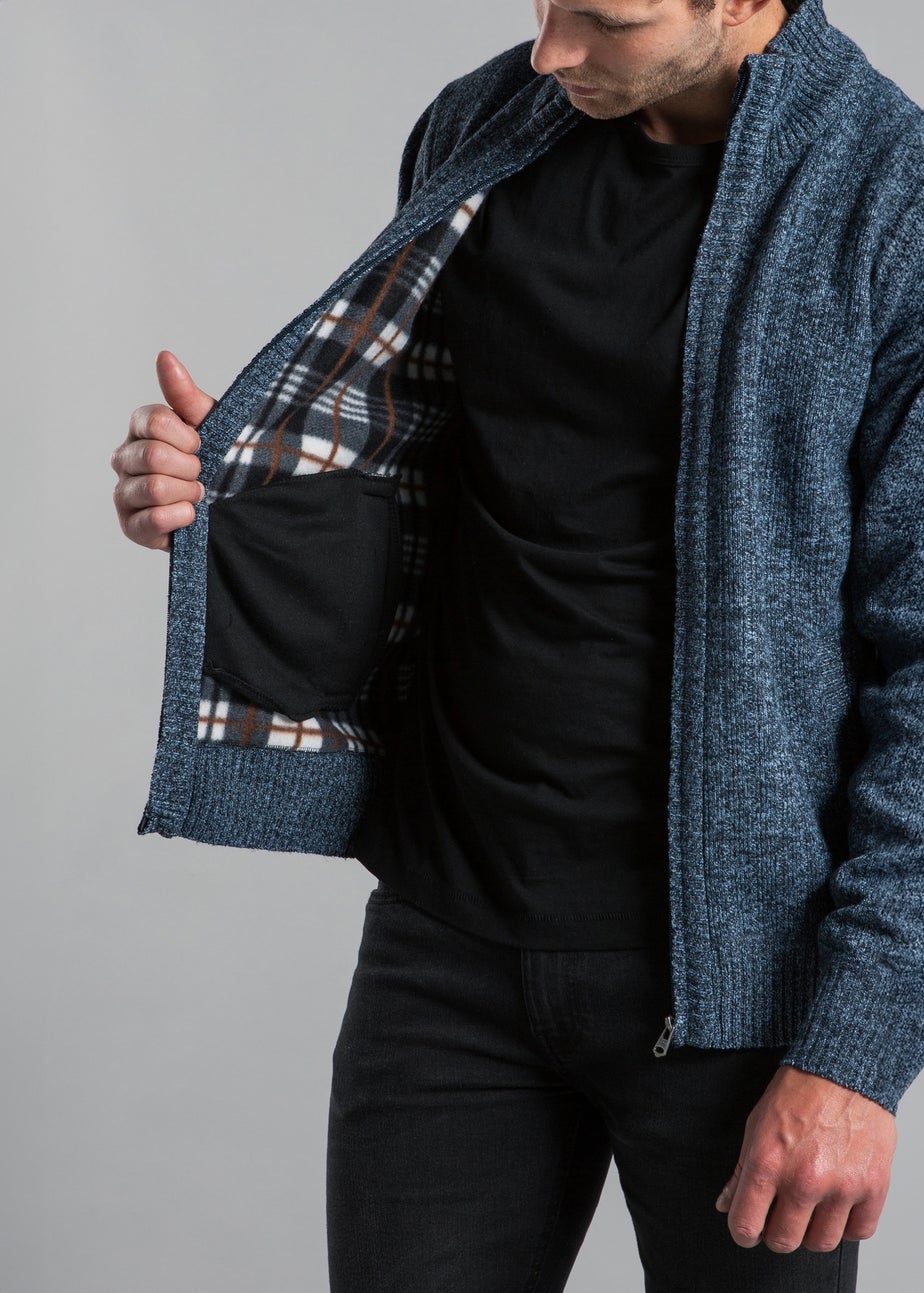 Kensington Eastside Blue Textured Zip-Through Fleece with Polar Fleece Lining