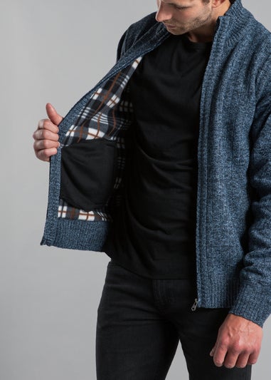 Kensington Eastside Blue Textured Zip-Through Fleece with Polar Fleece Lining