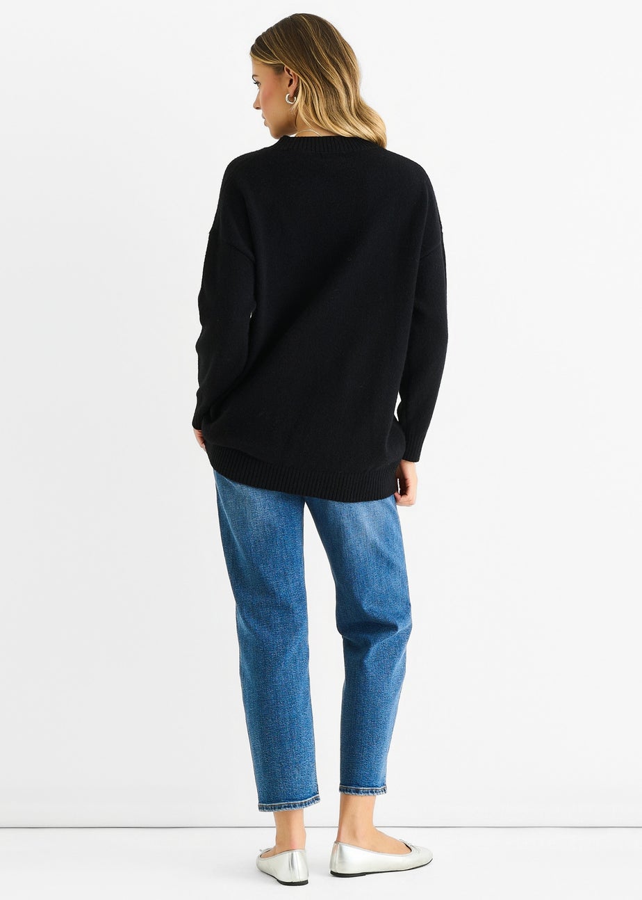 Gini London Black Paint Flower Knit Oversized Long Jumper