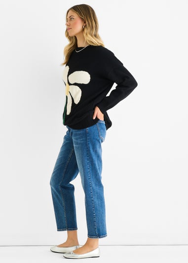 Gini London Black Paint Flower Knit Oversized Long Jumper