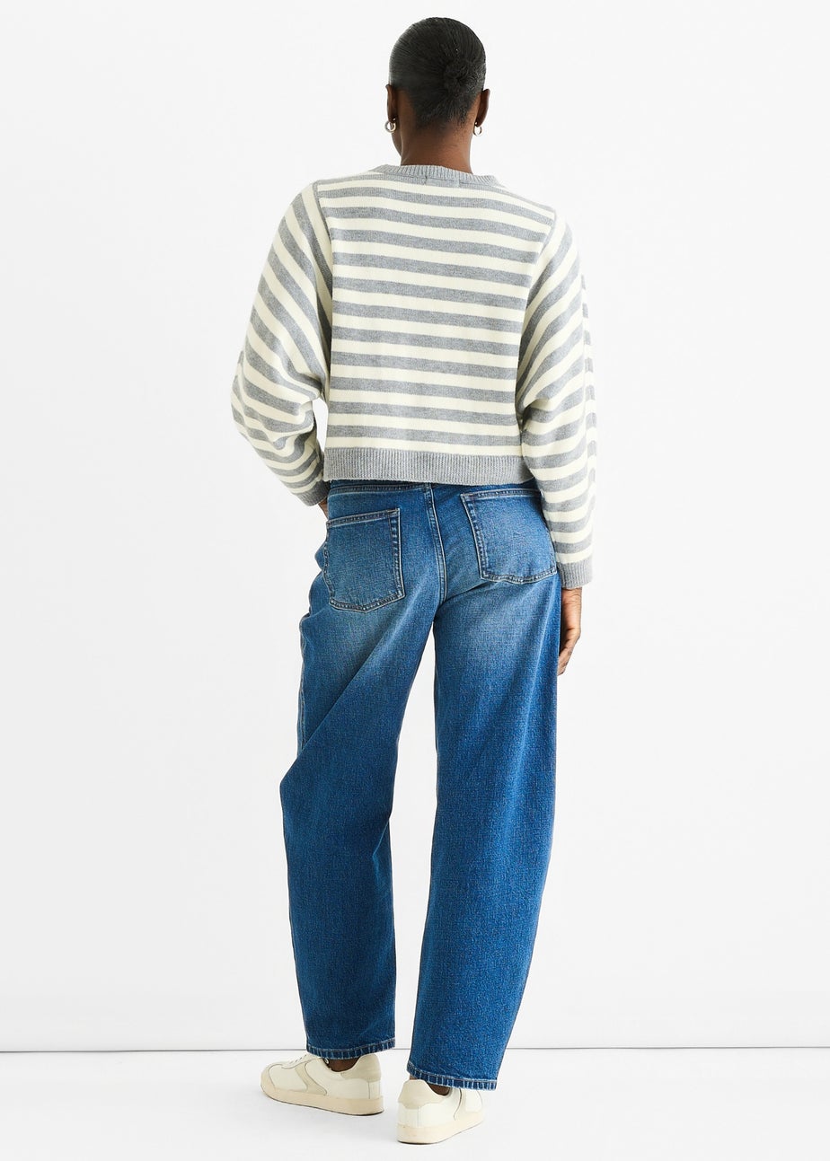 Gini London Grey Recycle Contrast Stripe Loose Fit Knit Jumper