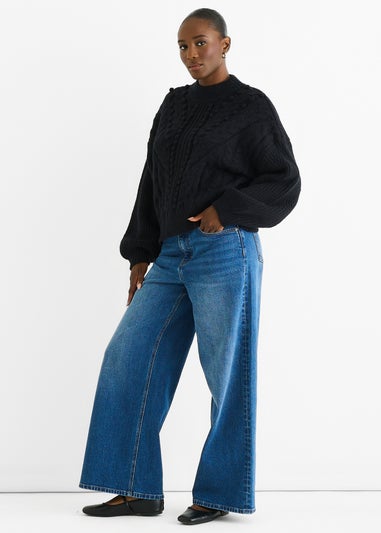 Gini London Black Chunky Knit Oversized Knit Jumper