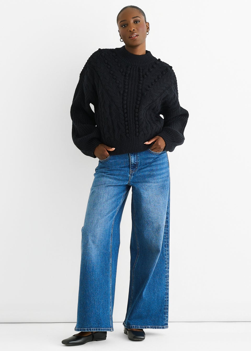 Gini London Black Chunky Knit Oversized Knit Jumper