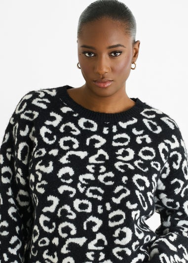 Gini London Black Animal Pattern loose Fit Knit Jumper