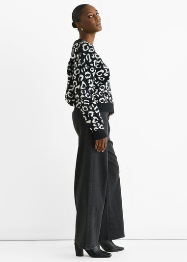 Gini London Black Animal Pattern loose Fit Knit Jumper
