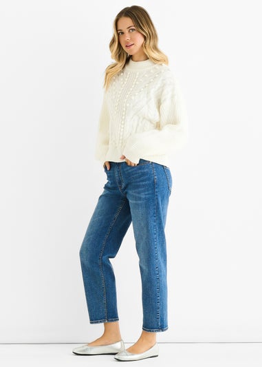 Gini London White Chunky Knit Oversized Knit Jumper