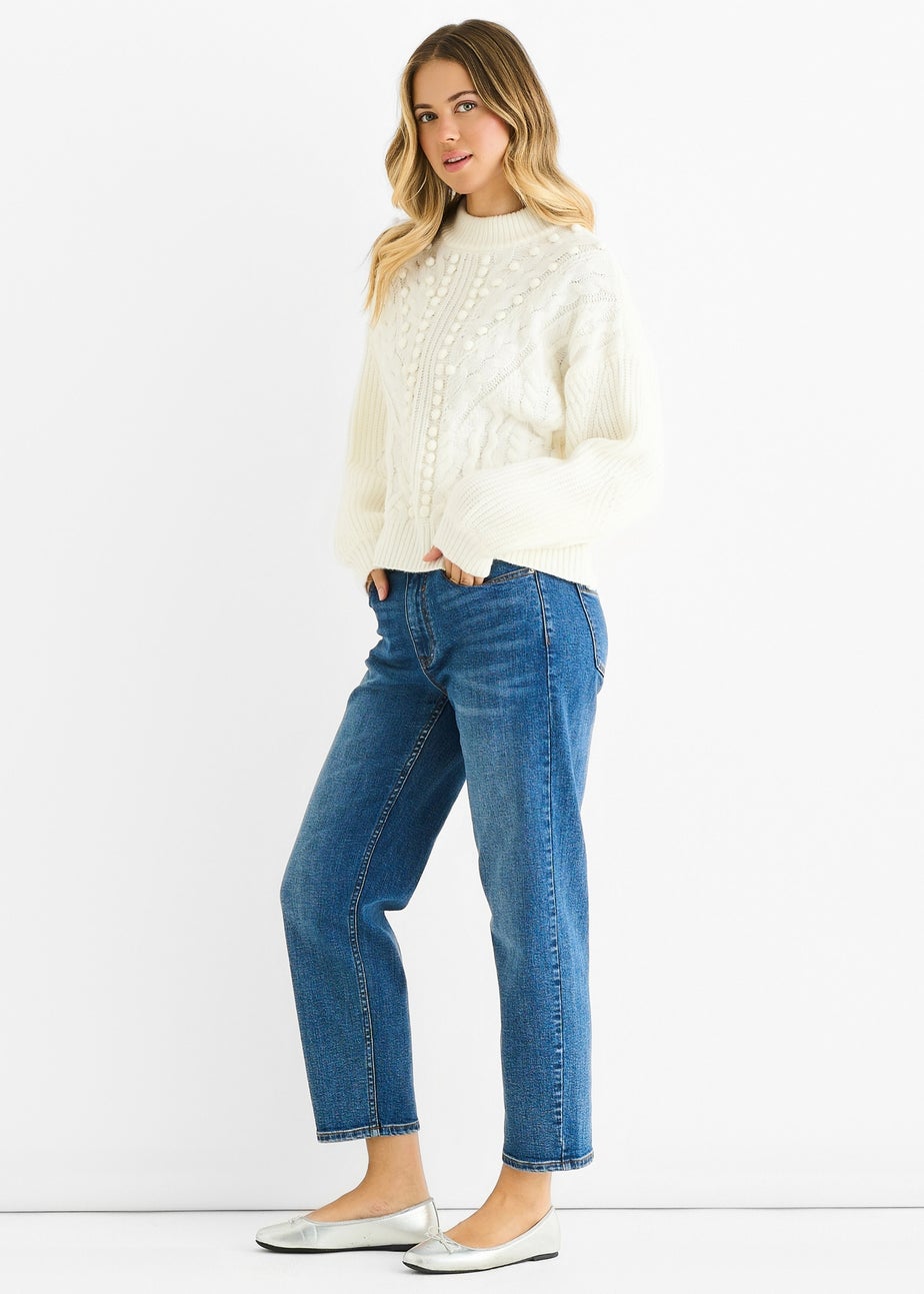 Gini London White Chunky Knit Oversized Knit Jumper