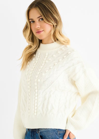 Gini London White Chunky Knit Oversized Knit Jumper