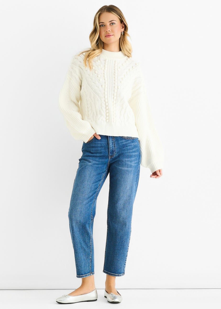 Gini London White Chunky Knit Oversized Knit Jumper