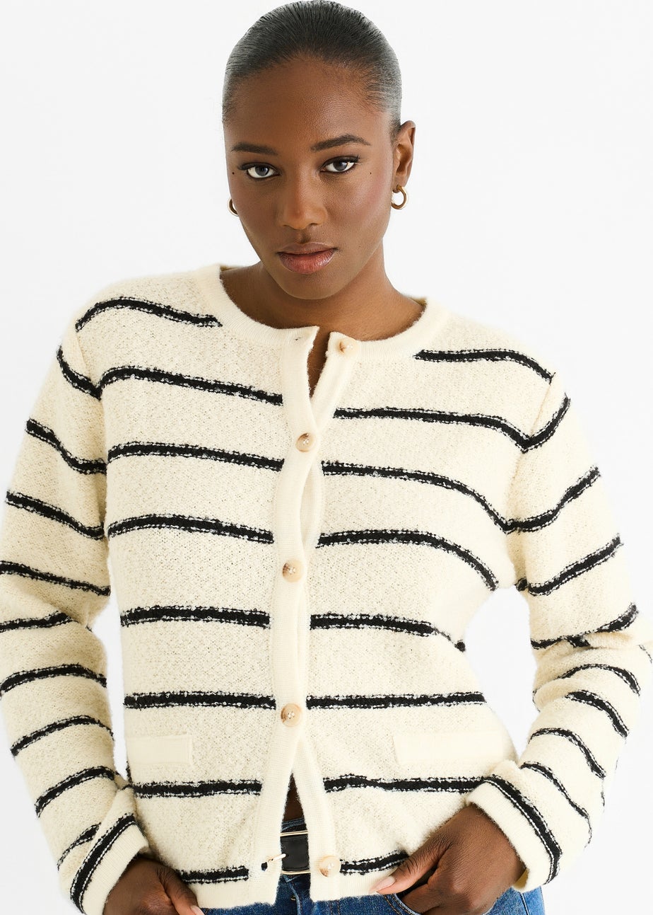 Gini London Cream Stripe Military Crop Recycle Knit Cardigan