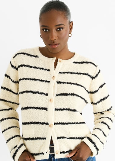 Gini London Cream Stripe Military Crop Recycle Knit Cardigan
