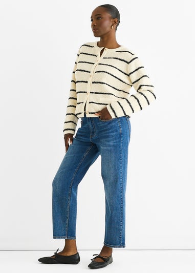 Gini London Cream Stripe Military Crop Recycle Knit Cardigan
