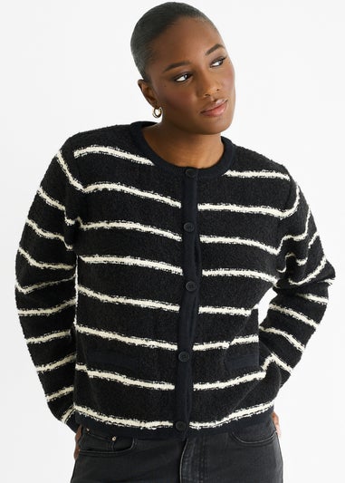Gini London Black Stripe Military Crop Recycle Knit Cardigan