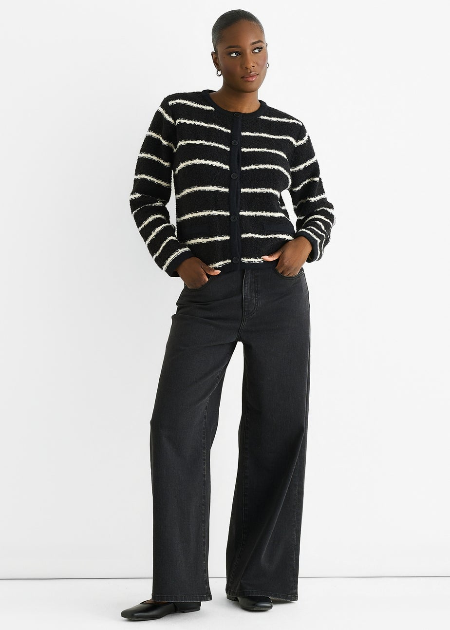 Gini London Black Stripe Military Crop Recycle Knit Cardigan