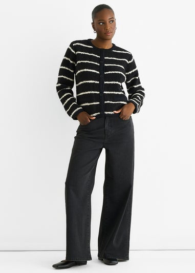 Gini London Black Stripe Military Crop Recycle Knit Cardigan