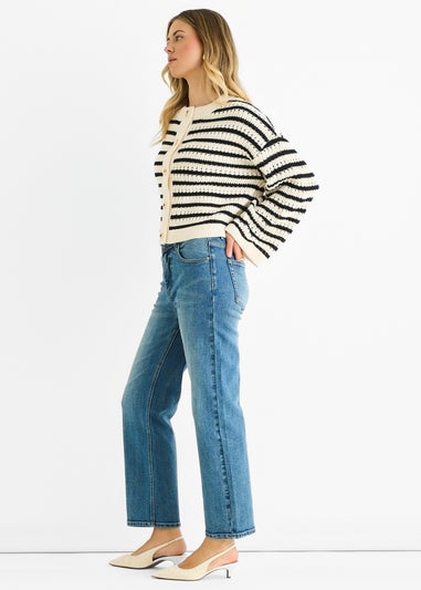 Gini London Cream Stripe Cable Knit Crop Cardigan