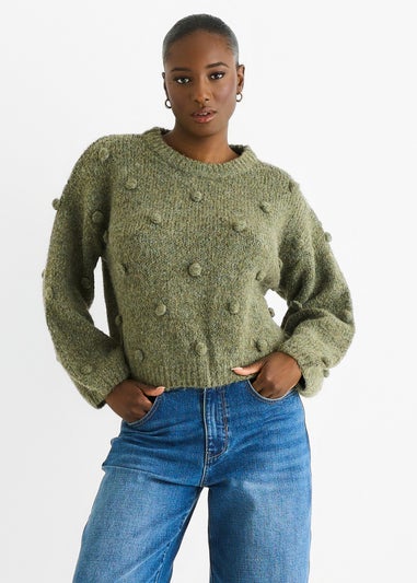 Gini London Green Wool Mix Oversized Knit Jumper