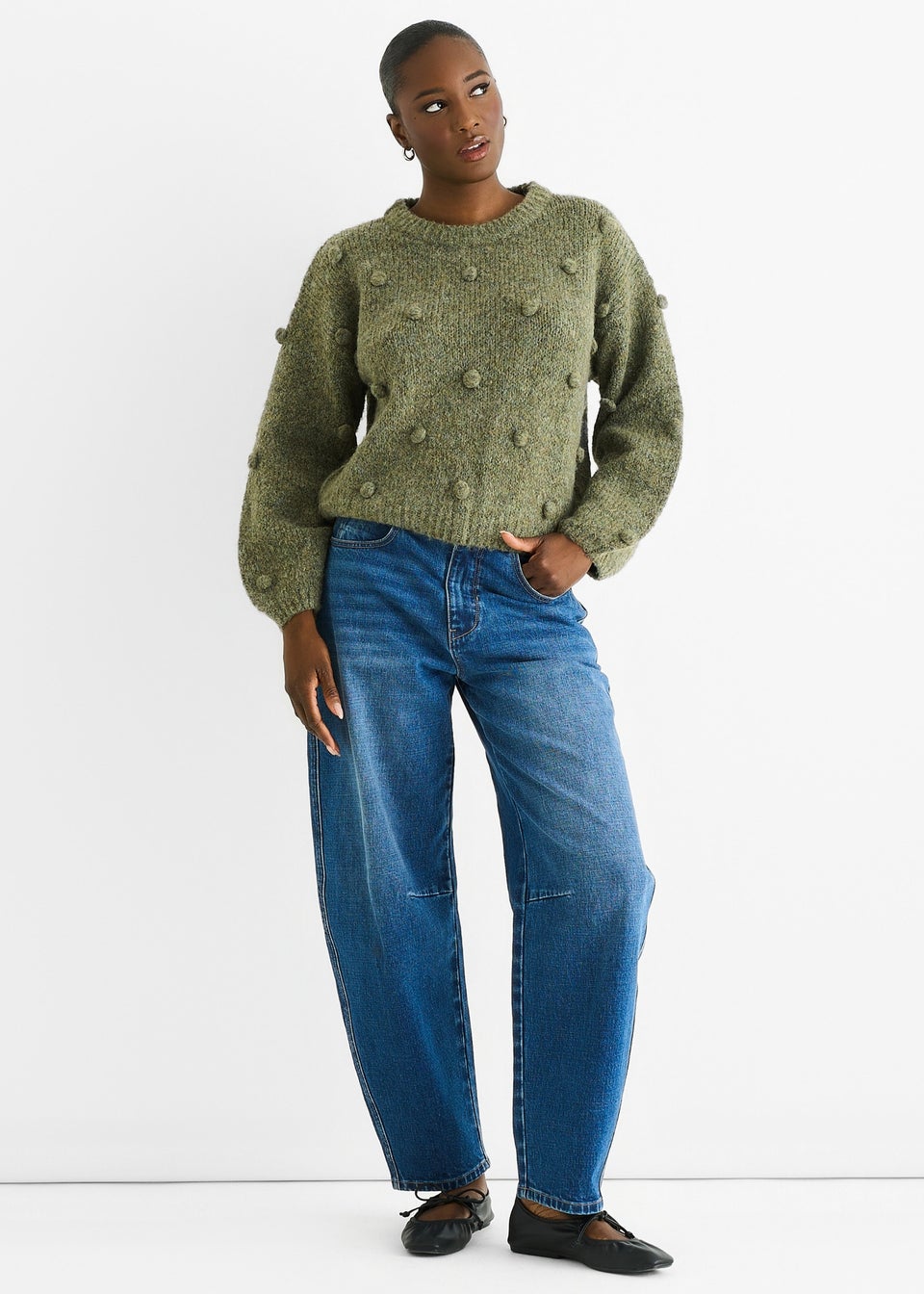 Gini London Green Wool Mix Oversized Knit Jumper