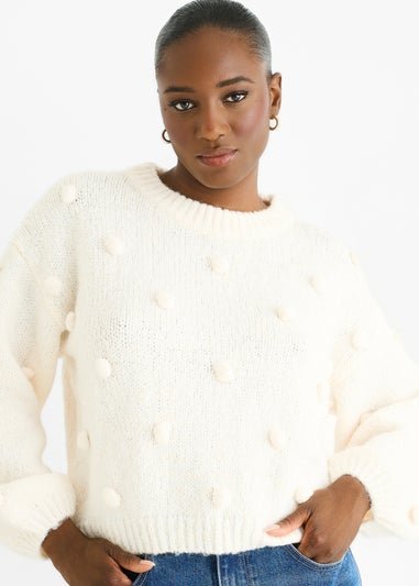 Gini London Cream Wool Mix Oversized Knit Jumper