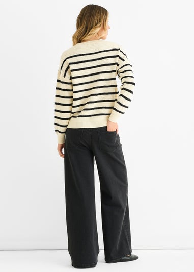 Gini London Beige Stripe Chunky Knit Oversized Jumper