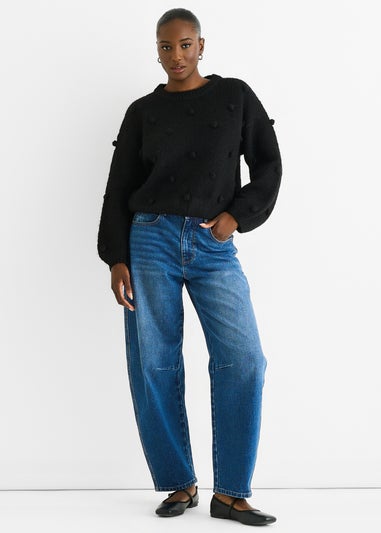 Gini London Black Wool Mix Oversized Knit Jumper