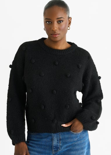 Gini London Black Wool Mix Oversized Knit Jumper