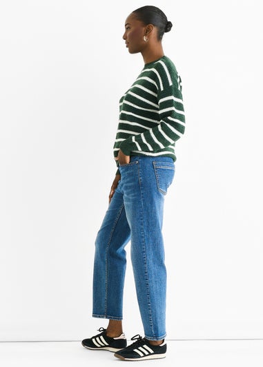 Gini London Green Stripe Chunky Knit Oversized Jumper