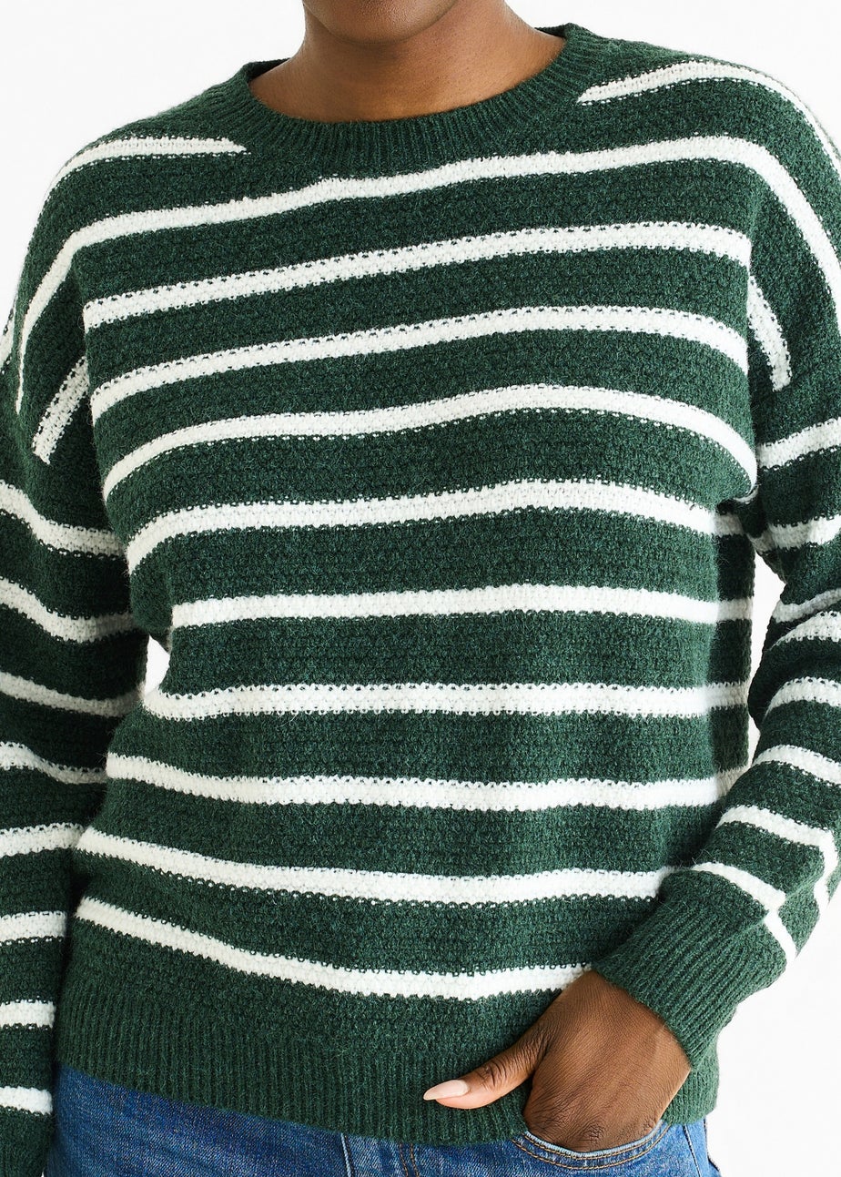 Gini London Green Stripe Chunky Knit Oversized Jumper