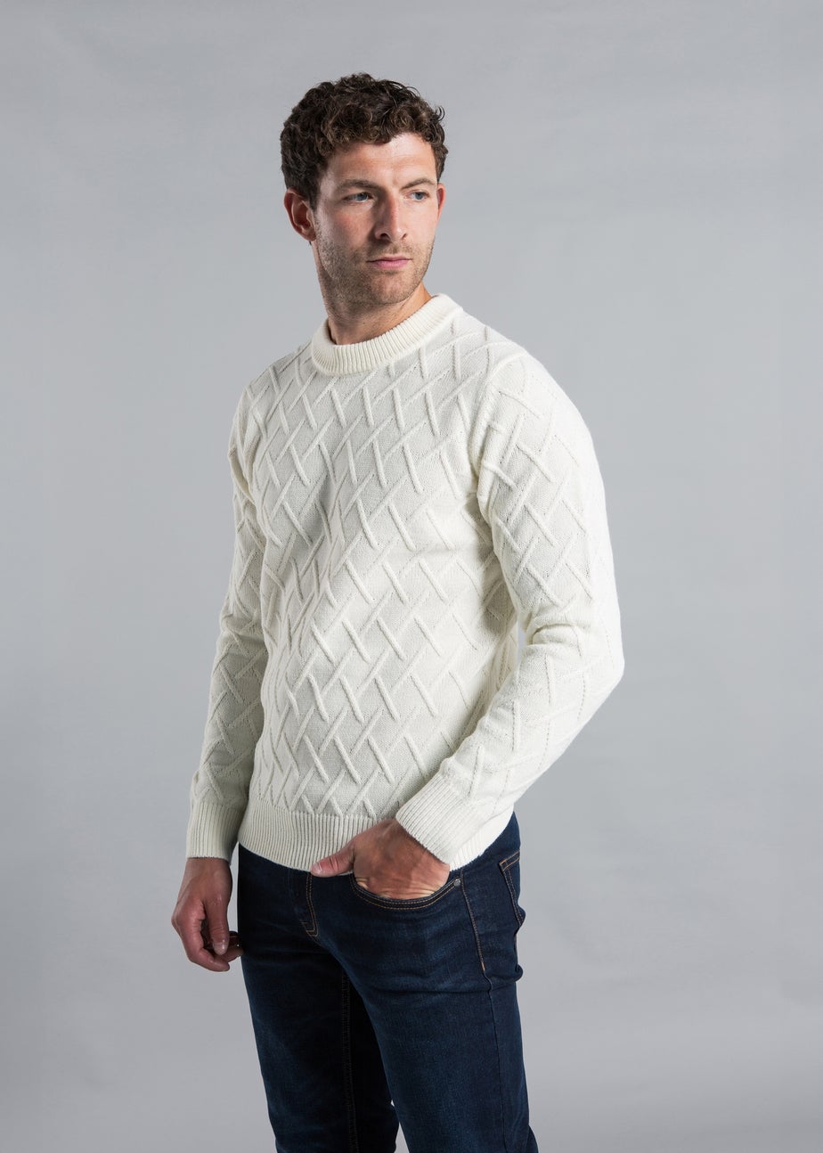 Kensington Eastside White Cable Knit Crew Neck Jumper